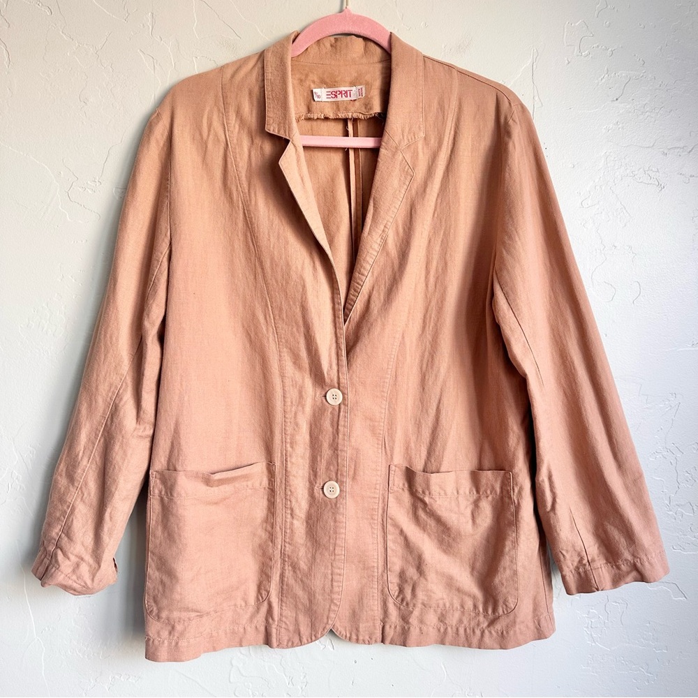 Esprit Vintage Women’s Beige Linen Blazer Medium Summer Preppy Travel Office EUC